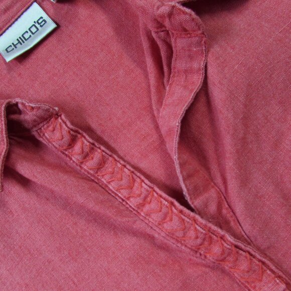 Chico's Stonewashed Red 100% Linen 3/4 Sleeve Tunic Top Size 2 (XL) - Picture 9 of 16